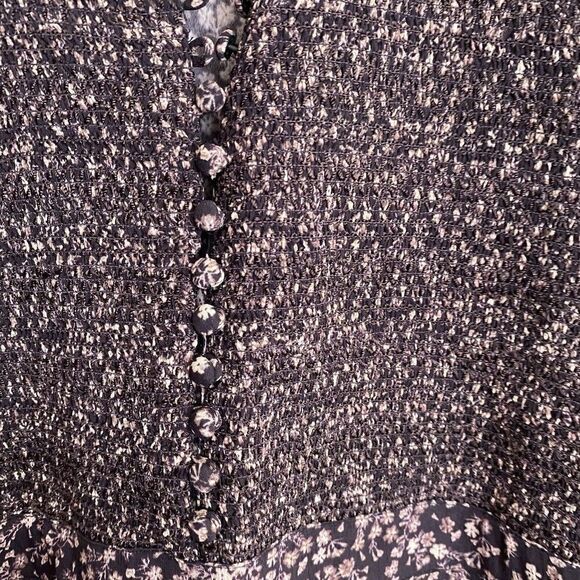 SAINT HELENA Chiffon Floral Purple Smocked Long Sleeve Dress SIZE S Pockets - Picture 3 of 9